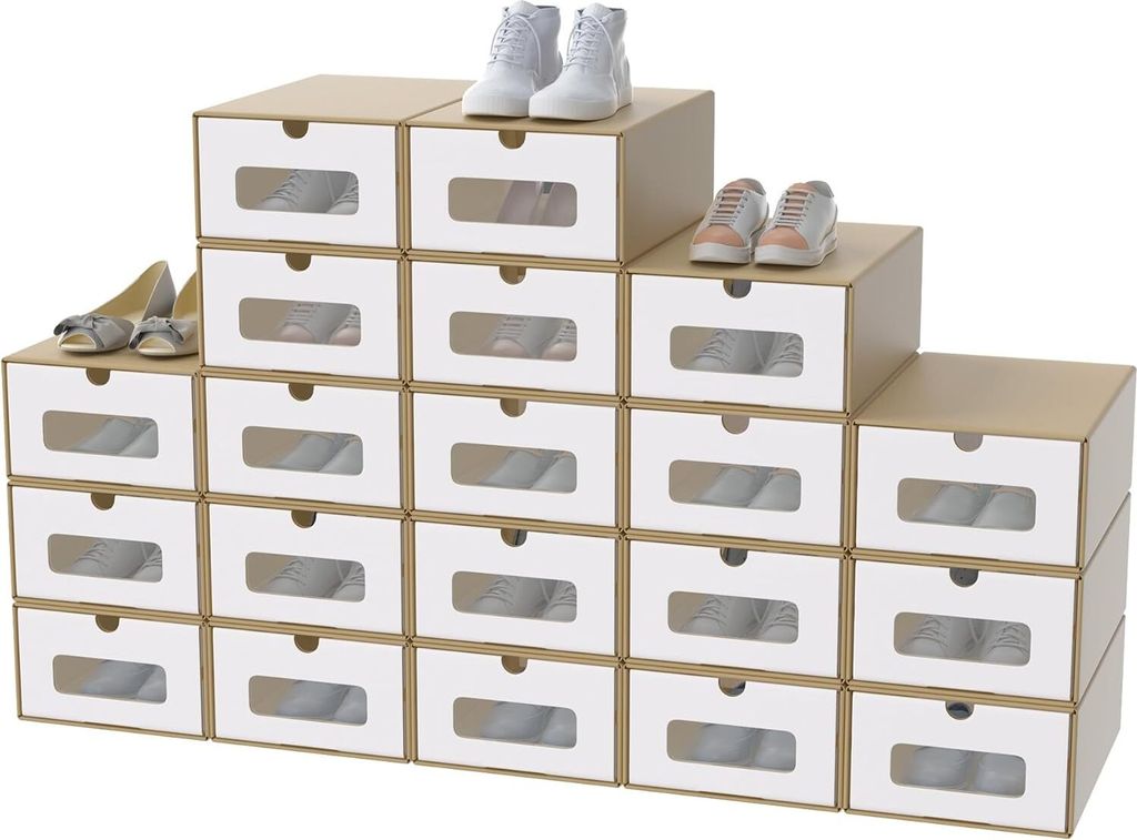 YUENFONG 20 Stück Schubladenboxen mit Sichtfenster - Schuhkarton aus Kraftpapier, ideal für Schuhe