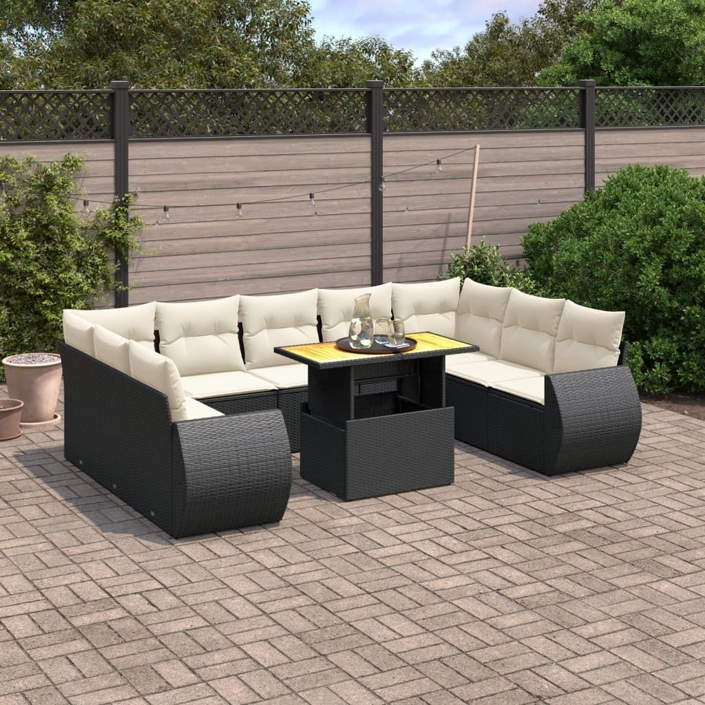 Maison Exclusive - 10-tlg. Garten-Sofagarnitur mit Kissen Schwarz Poly Rattan