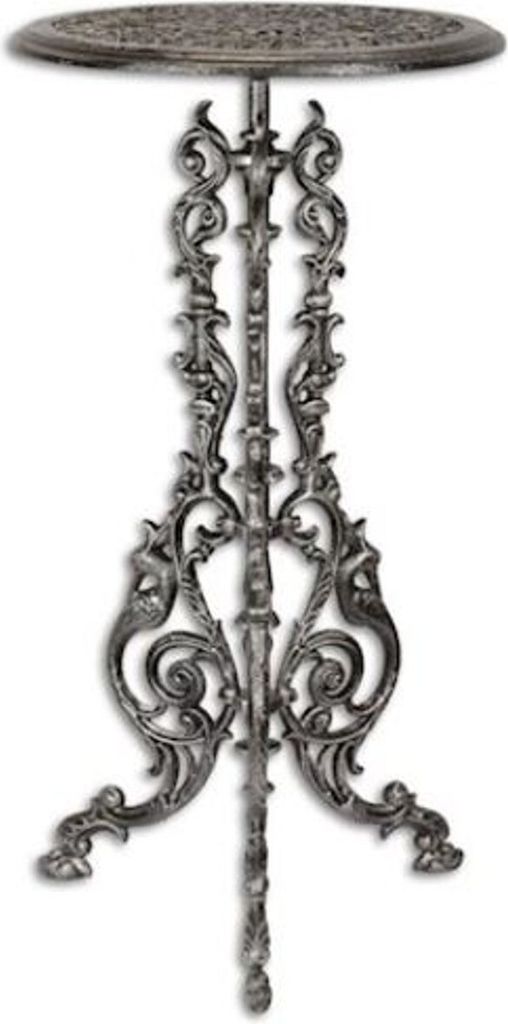 Casa Padrino Jugendstil Beistelltisch Antik Silber H. 69 cm - Runder Gusseisen Blumentisch - Garten & Terrassen Möbel