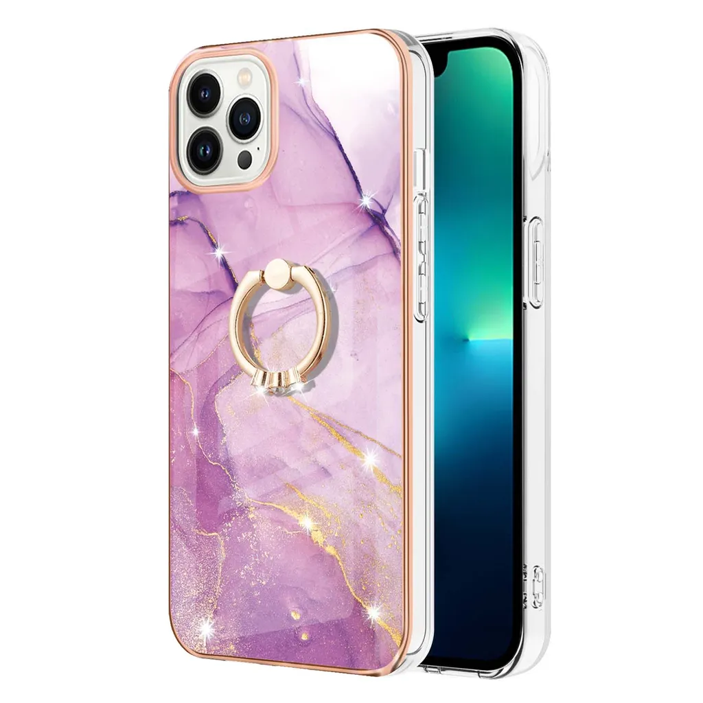 SLLMYYX Custodia compatibile con iPhone 12, cover per telefono antiurto e flessibile con bordo in marmo lucido di lusso IMD (viola scuro