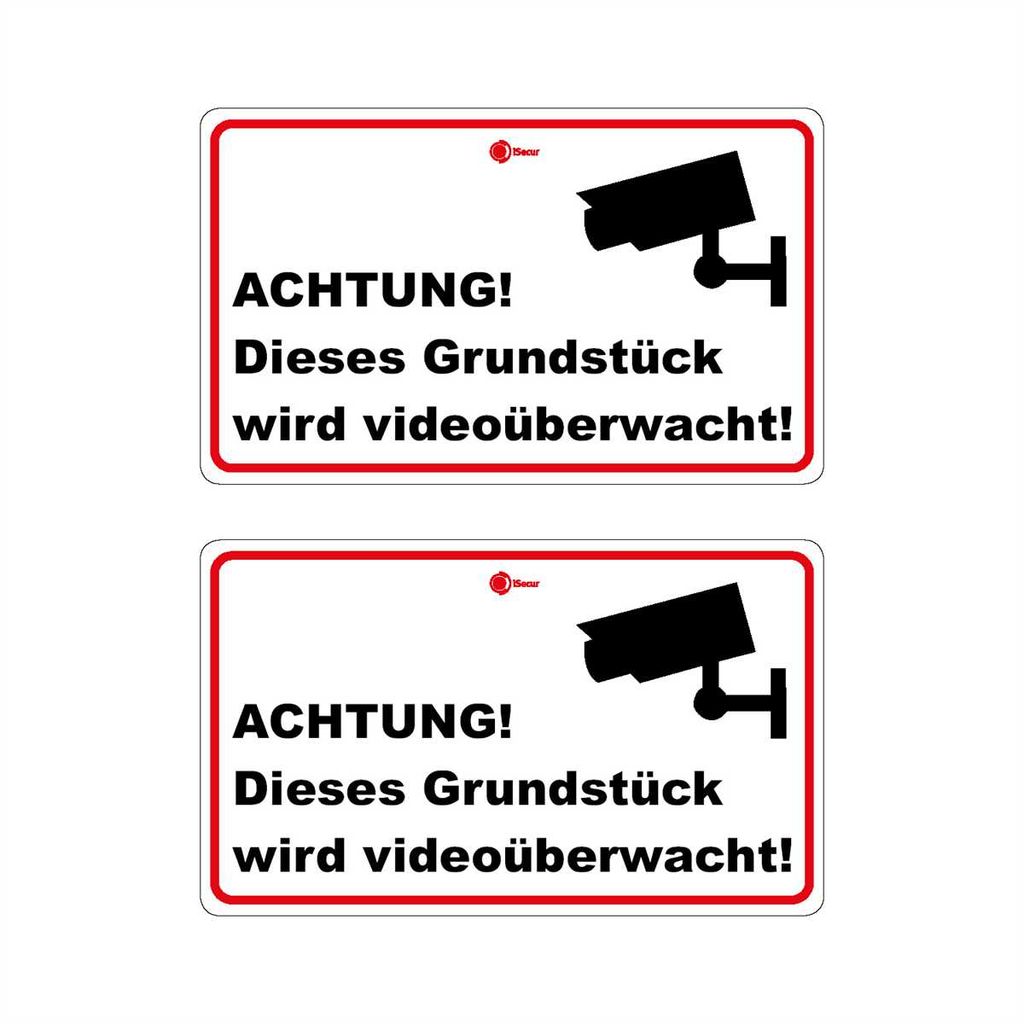 2er Set Aufkleber hin_129 Achtung! Dieses Grundstück wird videoüberwacht! I Größe 100 x 60 mm I Warnung Vorsicht vor Videoüberwachung