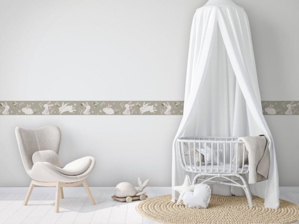 Kinder-Vinylbordüre HASEN für die Wand Weiß