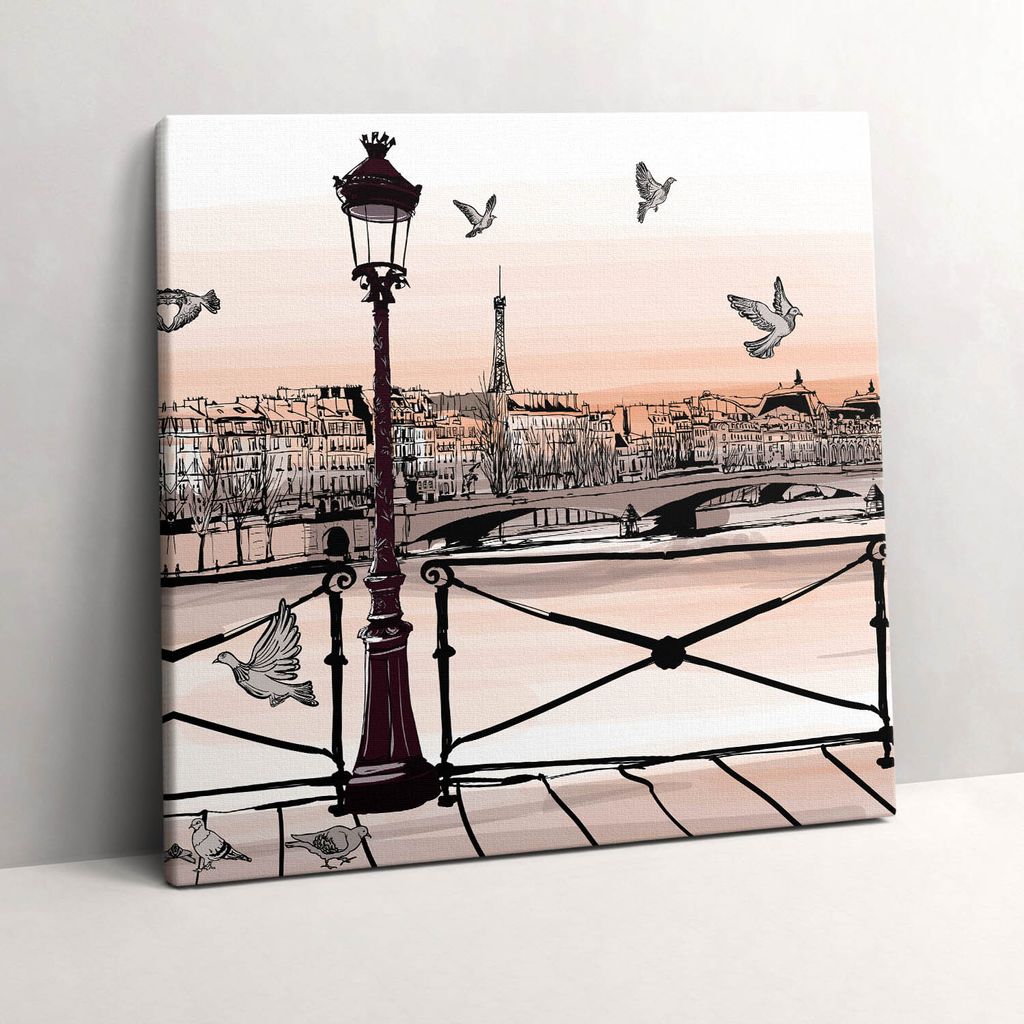 Sunset over the Seine – Leinwandbild Wandbild – 60x60 cm – Leinwandbilder – Wandbilder – Schlafzimmer – Flur