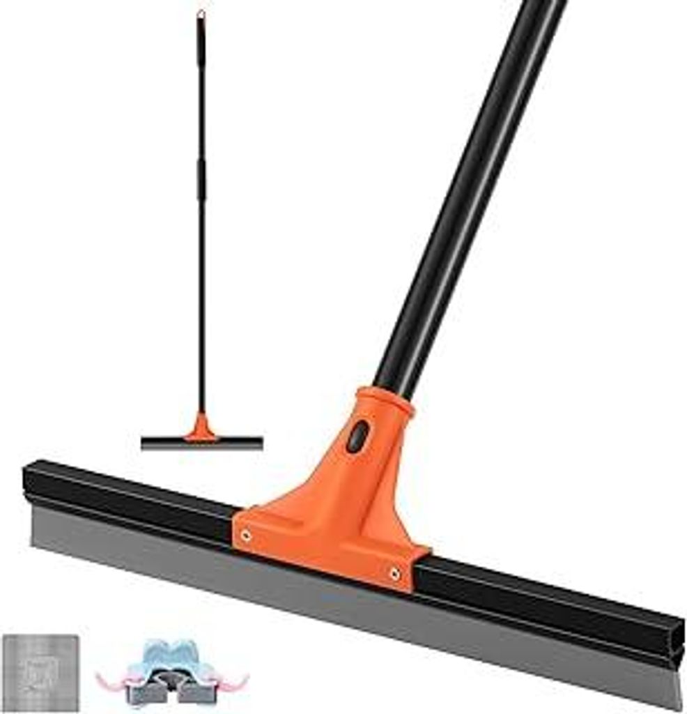 Abzieher Boden, 43cm Breite Silikon Wasserschieber Bodenabzieher mit Langem Stiel 154cm Wasserabzieher Boden Fensterabzieher für Bad Garage Fenste...