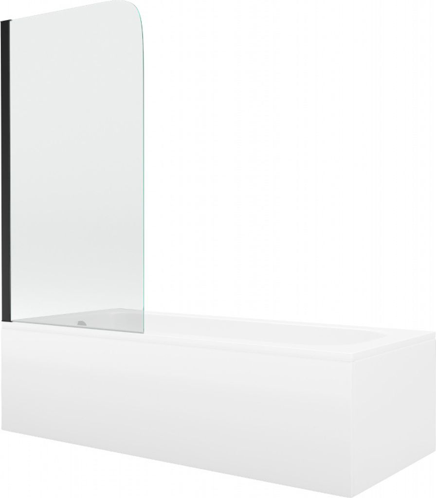 Mexen Vega Rechteckbadewanne 150 x 70 cm mit Verkleidung und 1-flügliger Duschabtrennung 70 cm, Transparent, Schwarz - 550115070