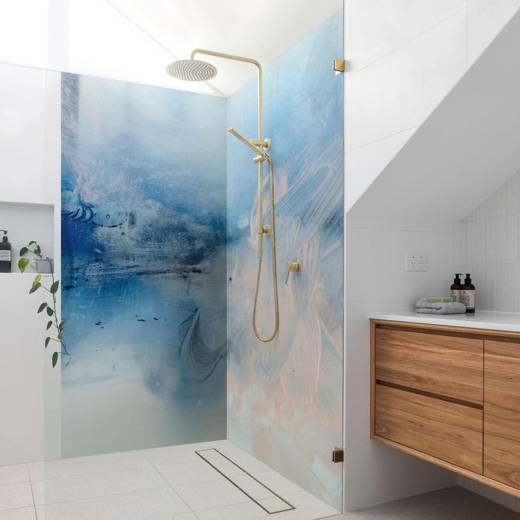 Duschrückwand originell selbstklebend - 0.35 mm Wandpaneel wasserfest Design blau Abstrakt Badrückwand fugenlos Smart matt 110x200 cm