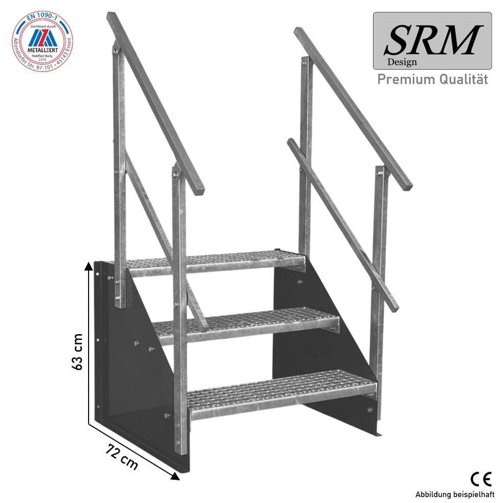 3 Stufen Standtreppe Modell 1 freistehend anthrazit Treppe Stahltreppe Breite 100 cm Höhe 63 cm 2x Geländer