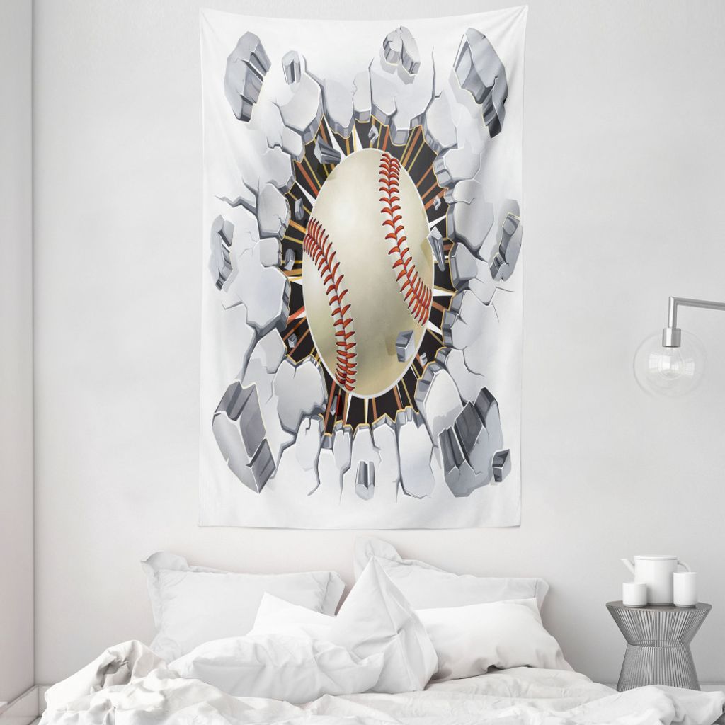 ABAKUHAUS Sport Wandteppich und Tagesdecke, Baseball Wand Beton aus Weiches Mikrofaser Stoff Waschbar ohne Verblassen Digitaldruck, 140 x 230 cm, I...