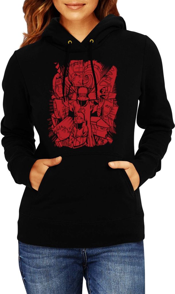 Damen Kapuzenpullover Japan Manga Comics Anime Naruto Akatsuki Members Var-043 Akatsuki Group, Lady XL / Schwarz