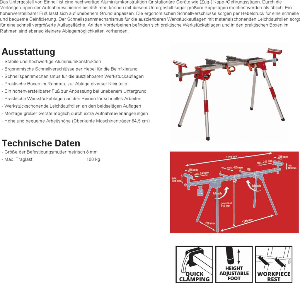 Základný rám pokosovej píly Einhell MSS 1610 Obrázok produktu 12