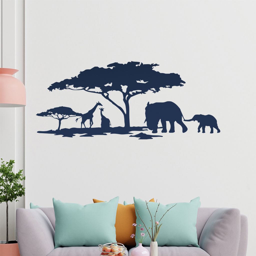 KIWISTAR Afrika Motiv Giraffen u. Elefanten Wandtattoo in 6 Größen - Wandaufkleber Wall Sticker - Dekoration, Küche, Wohnzimmer, Schlafzimmer, B...