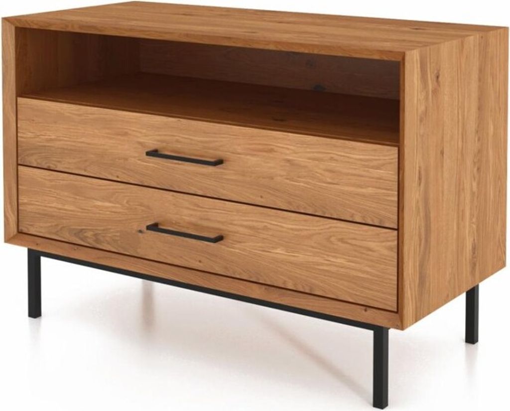 Kommode Seiba Wildeiche massiv 97x45x65 mit 2 Schubladen 1 Fach und Metallbeinen