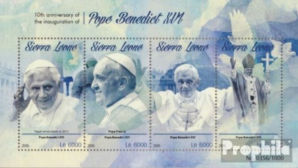 Briefmarken Sierra Leone 2015 Mi 6657-6660 Kleinbogen (kompl. Ausg.) postfrisch Papst Benedikt XVI