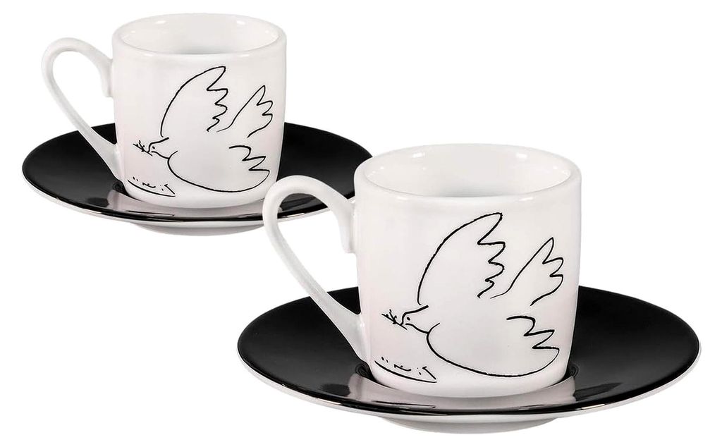 Könitz Espresso Tassen Set Friedenstaube. 2 Kaffeetassen 65ml aus Porzellan. Moderne Espressotassen in Schwarz-Weiß