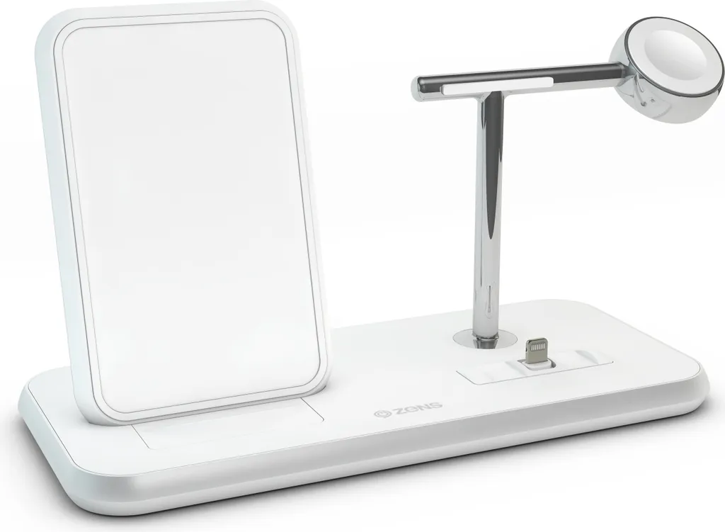 ZENS Triple Chargeur Induction Qi 10W Blanc Station de Charge 3 en 1 Apple