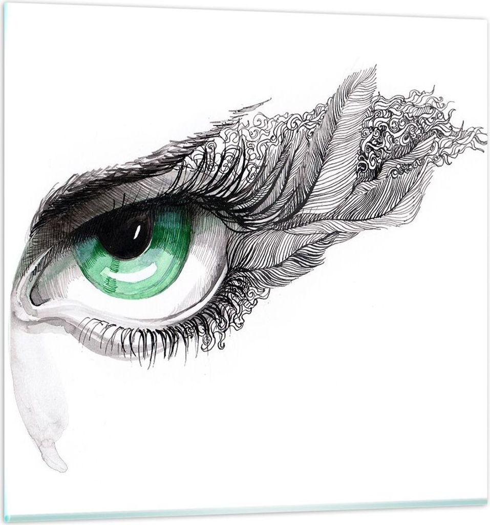 Bilder auf glas - Auge Feder Skizze Menschen - 30x30cm - Glasbilder - Wandbilder - Kunstdruck - zum Aufhängen bereit - Wanddekoration aus Glas - G...