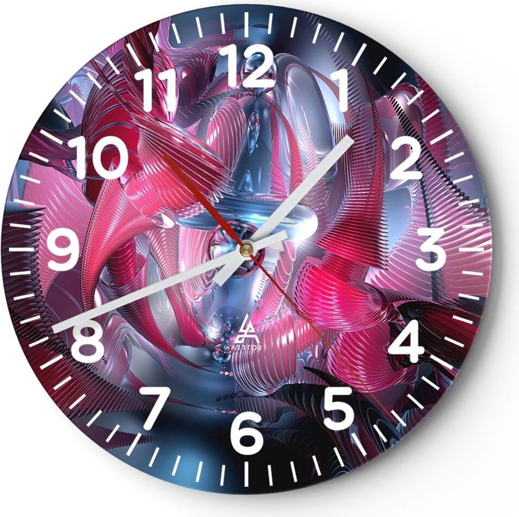 Wanduhr - Rund - Glasuhr - Abstraktion Chemie Kybernetik - 40x40cm - Schleichendes Uhrwerk - Lautlos - zum Aufhängen bereit - Dekoration Modern - ...
