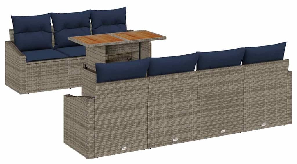 vidaXL Garten-Sofa-Set mit Speicher 8 pcs Grau Poly Rattan