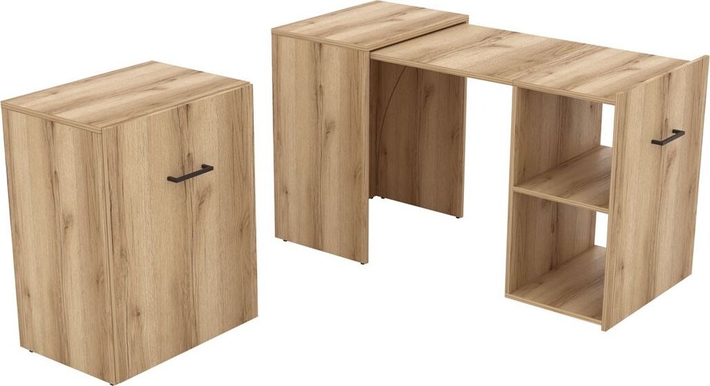 Furniture24 Schreibtisch ausziehbar 42 - 132 cm Smart Arbietstisch Büro Grand Eiche natur