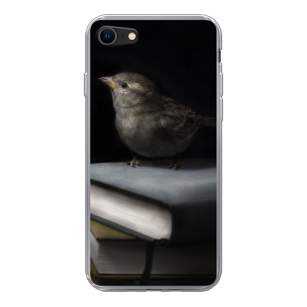 MuchoWow Handyhülle Schutzhülle Hülle für iPhone SE 2022 Vogel - Bücher - Porträt Silikon Softcase Handy Hülle - Schutzhülle