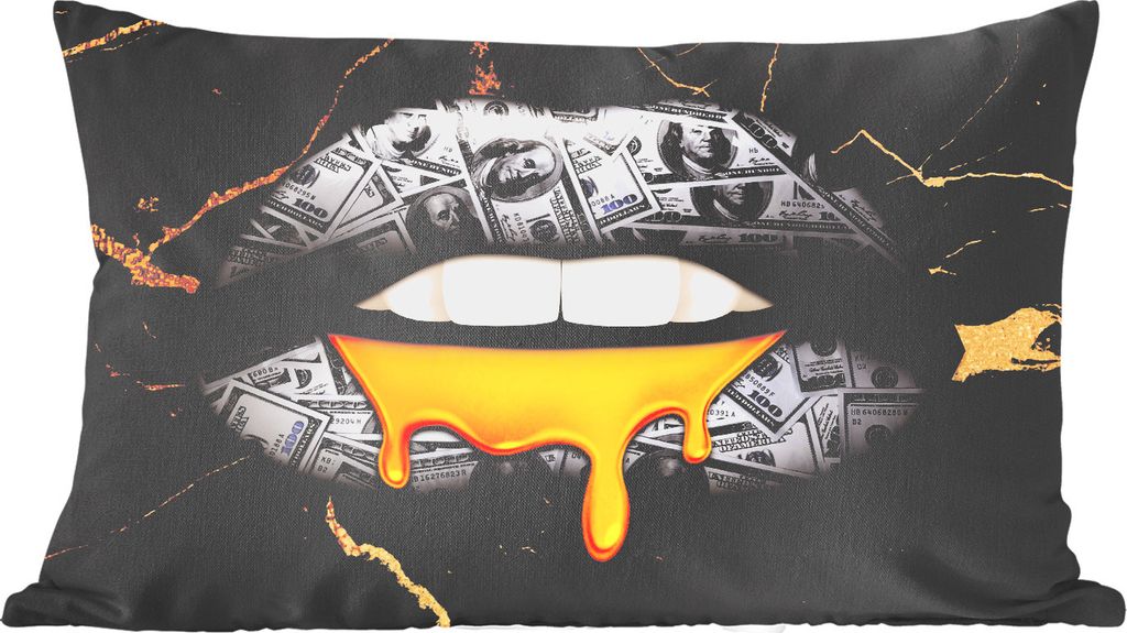 MuchoWow Zierkissen Sofakissen Wohnzimmer Dekokissen 60x40 cm Lippen - Geld - Abstrakt - Kopfkissen - Polster mit Foto