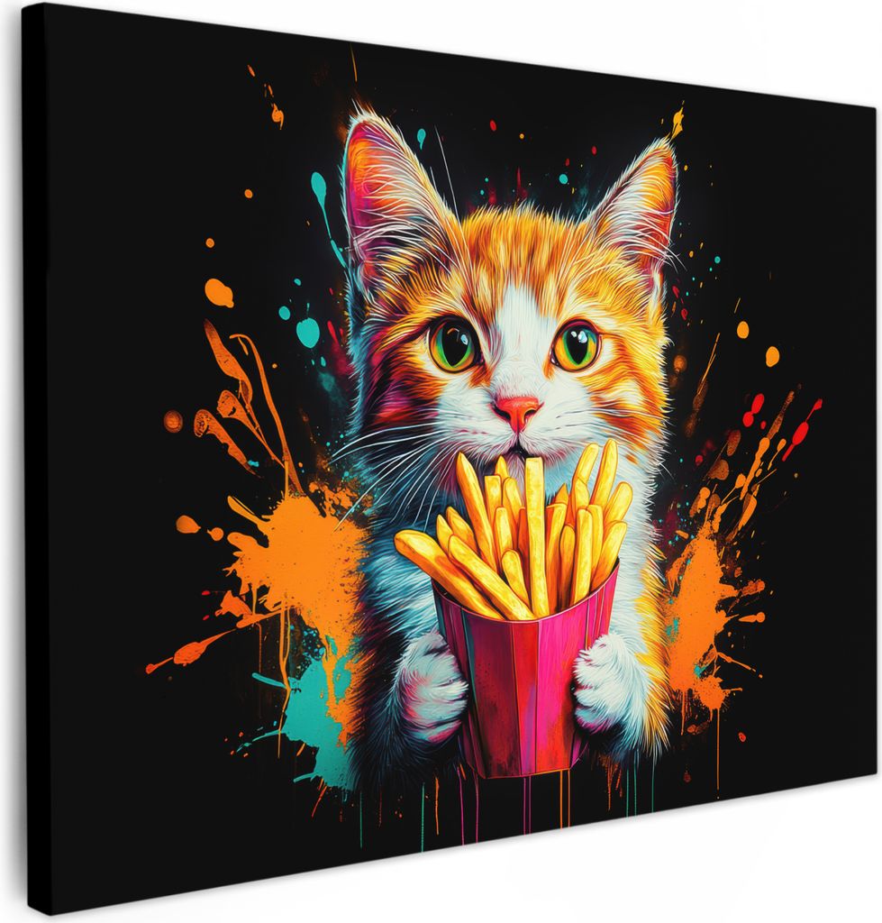 Leinwand Bilder 40x30 cm - Graffiti - Katze - Waffel, Wandbilder, Wanddeko Wohnzimmer, Bild