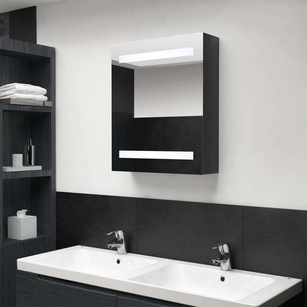 The Living Store LED-Bad-Spiegelschrank Glänzendes Schwarz 50x14x60 cm