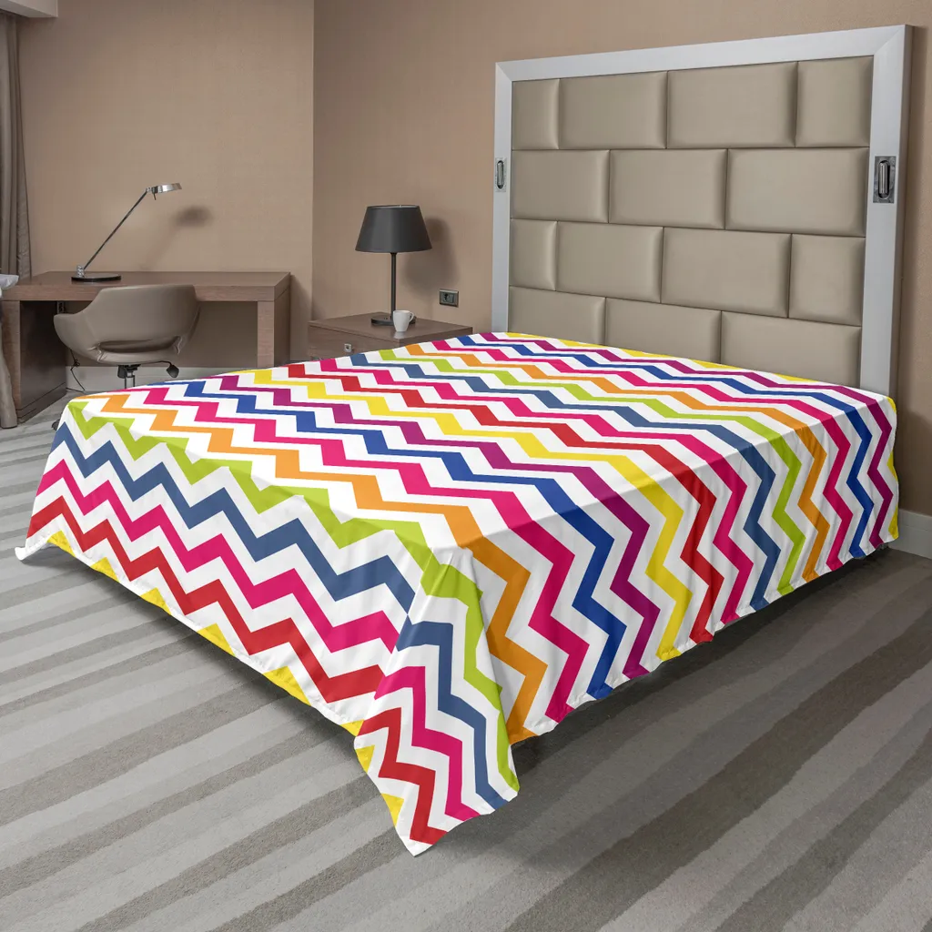 ABAKUHAUS Drap Plat Zigzag Arc-en-Ciel 266x260 cm en Tissu Douceur