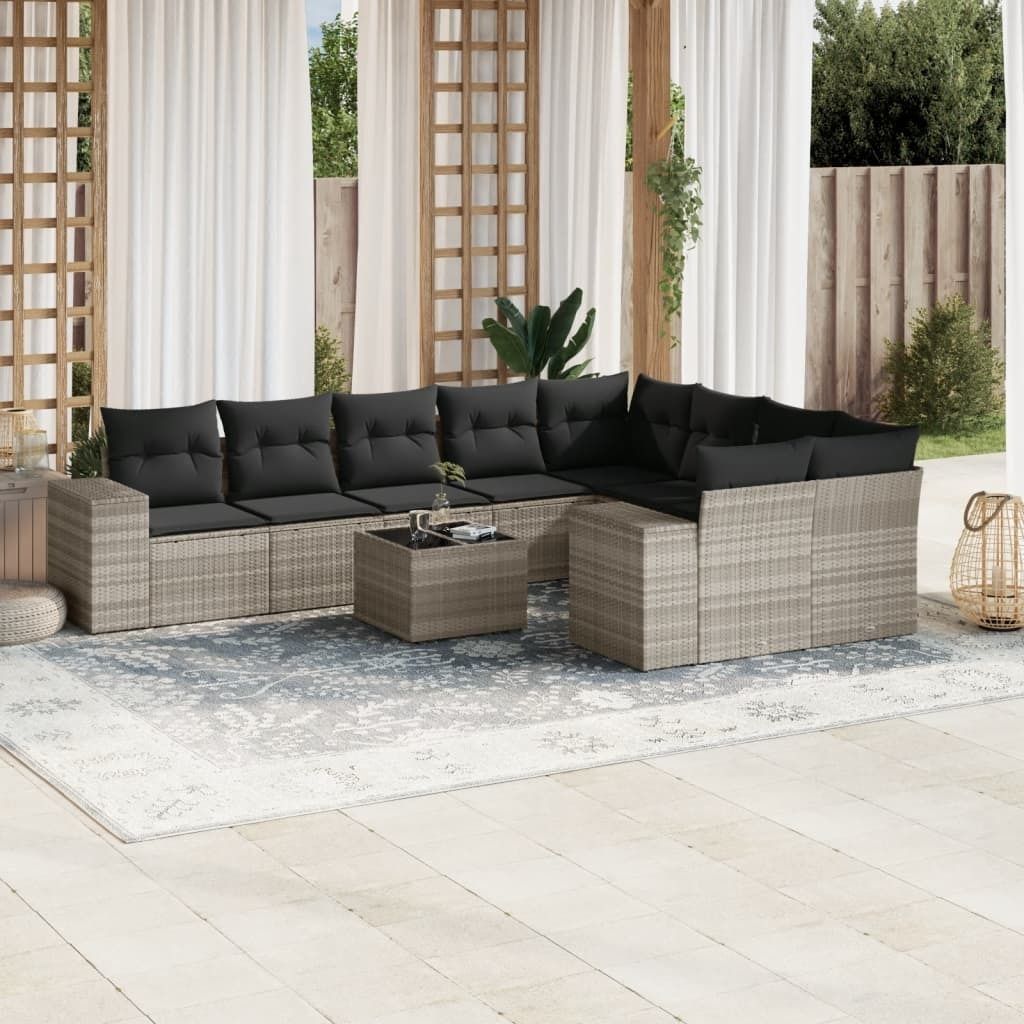 Maison Exclusive - 10-tlg. Garten-Sofagarnitur mit Kissen Hellgrau Poly Rattan