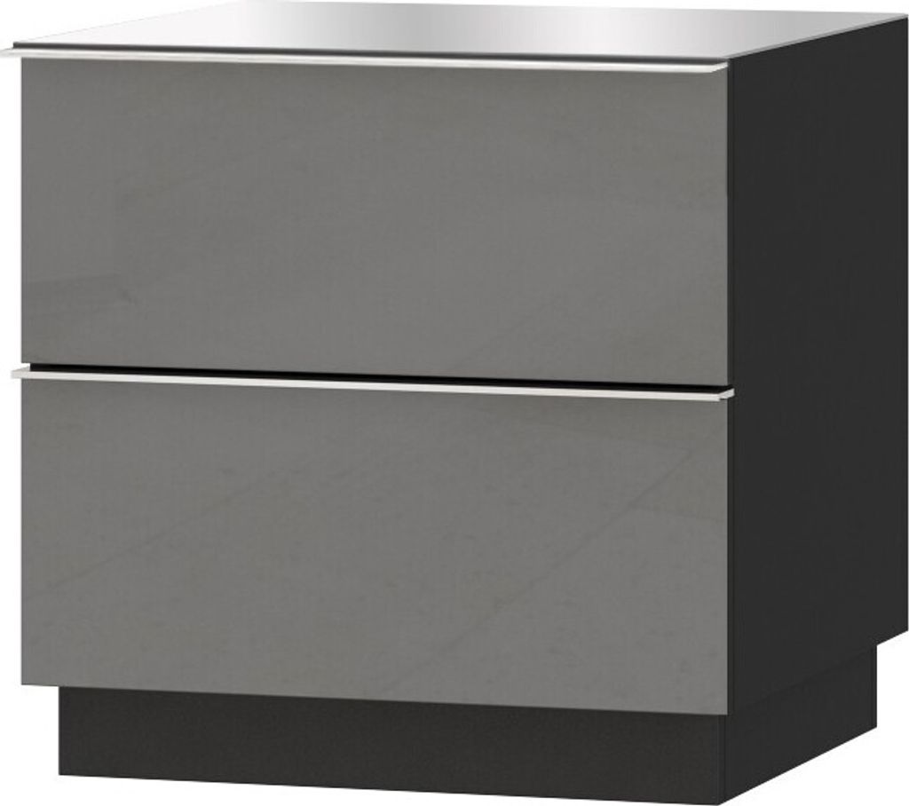 Furniture24 Nachttisch Helio 38 Nachtschrank 50X50X48 Cm Nachtkästchen Mit 2 Schubladen Schwarz/Graues Glass