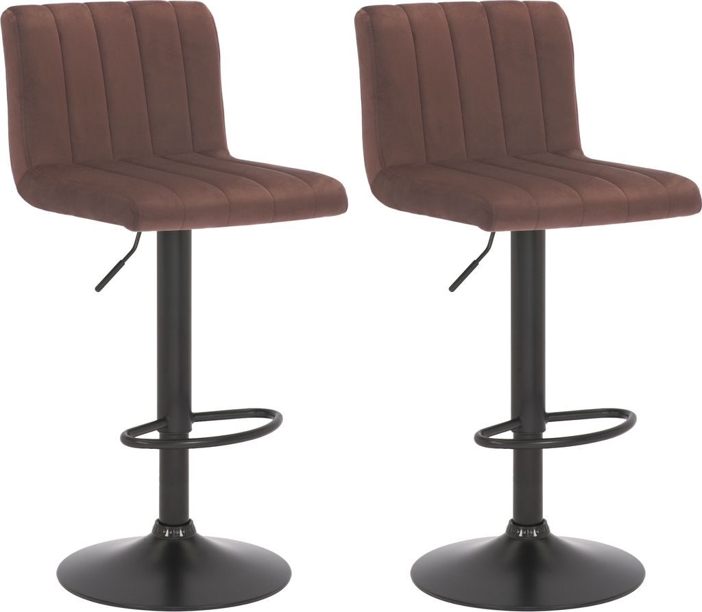 CLP 2er Set Barhocker Jamie Samt höhenverstellbar und 360 Grad drehbar Farbe braun