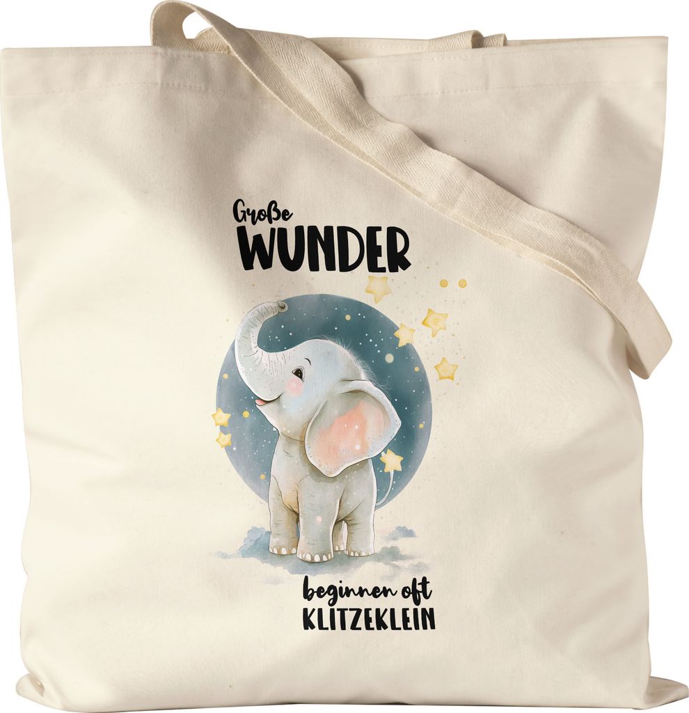Große Wunde beginnen oft klitzeklein Jutebeutel Elefant Geburt Geschenk Hallo Baby