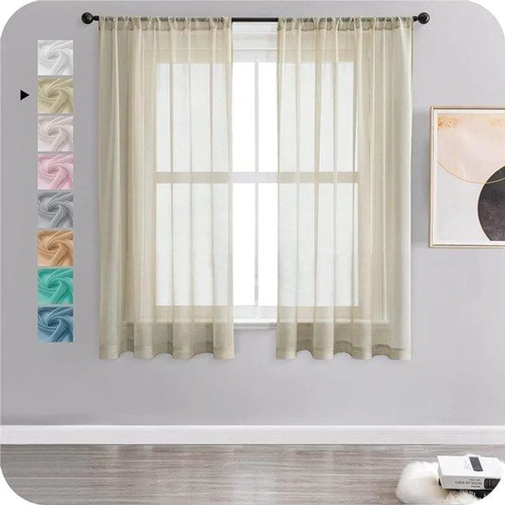 Rideaux beige semi-transparents 145x140 cm - Protégez votre intimité