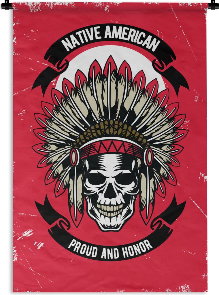 MuchoWow Wandteppich Wandbehang Totenkopf - Indianerwappen - Retro - Zeichnung 120x180 cm Tapisserie Dekoration Wandtuch - Schlafzimmer - Dekorat...