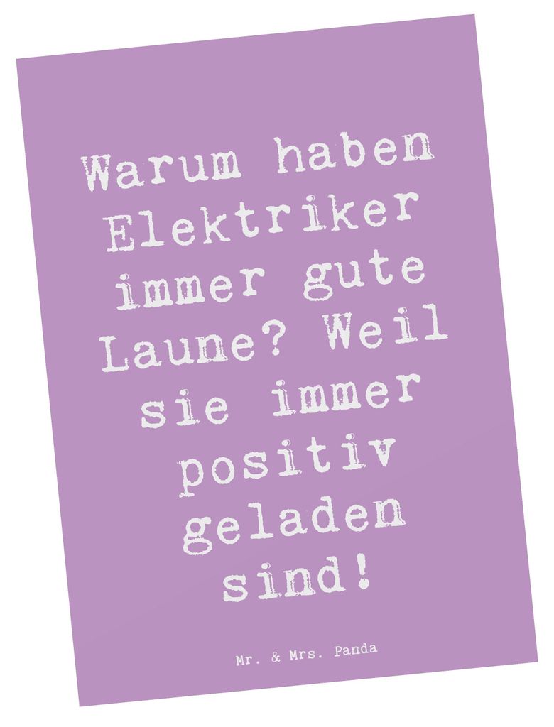 Mr. & Mrs. Panda Ansichtskarte Spruch Positiver Elektriker - Lavendeltraum - Geschenk, Ansichtskarten, Handwerker, Postkarte, gute Laune, Familie, ...