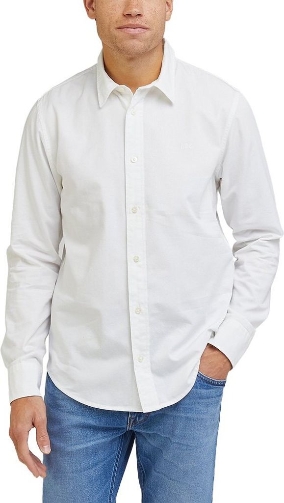 Lee | Herrenhemd Patch Shirt weiß Baumwolle Regular Fit Langarm Größe L