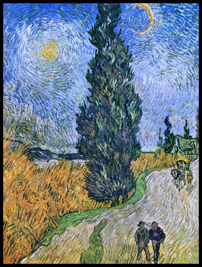 Poster 60x80cm Straße mit Zypresse und Stern, Van Gogh Vintage