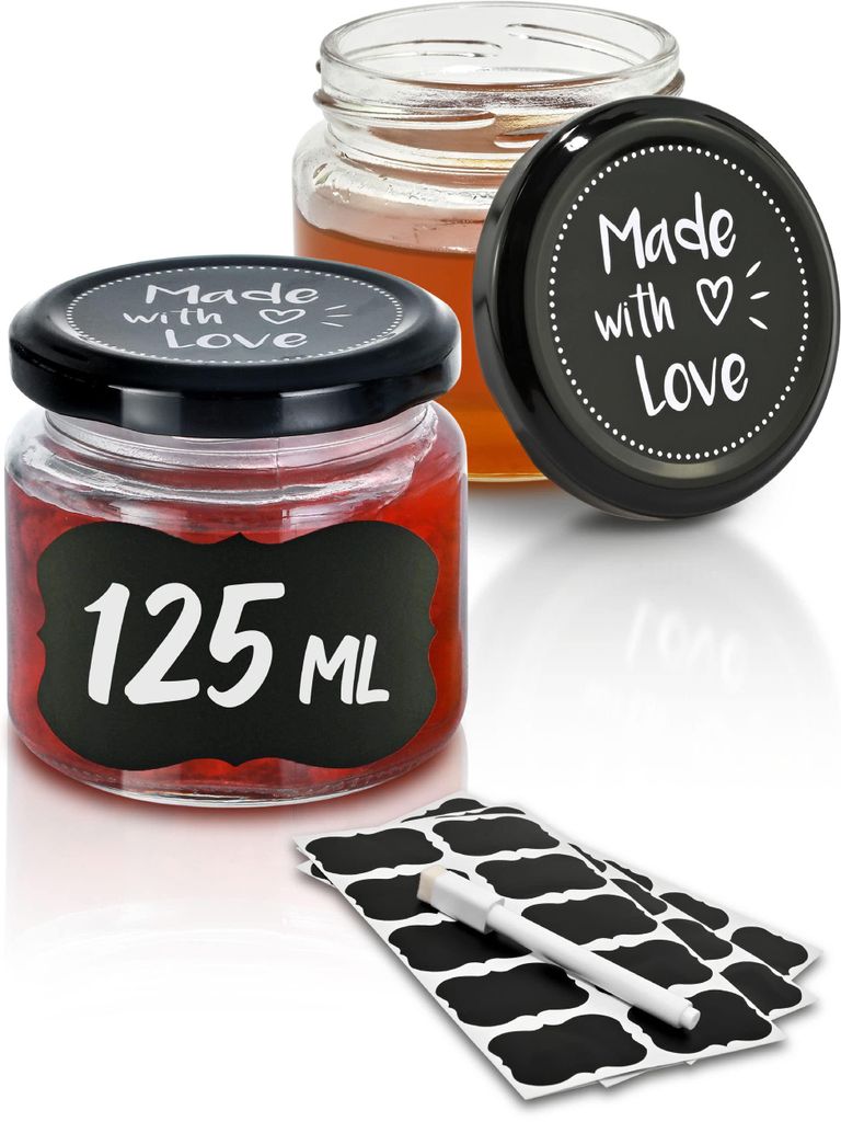 25 Marmeladengläser Klein 125ml - Mit Etiketten & Stift - Produktbild 