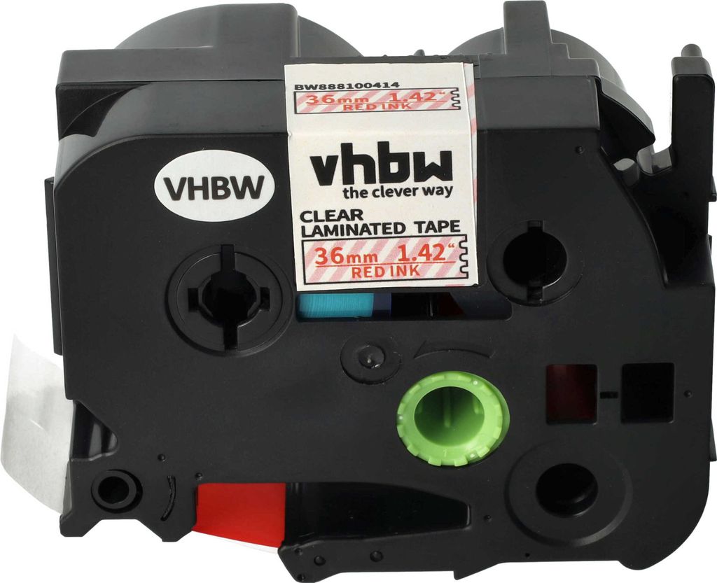 vhbw Schriftband-Kassette kompatibel mit Brother PT 9600, 9400, 9200PC, 9500, 9500pc Etiketten-Drucker 8m x 36mm Rot auf Transparent, Laminiert