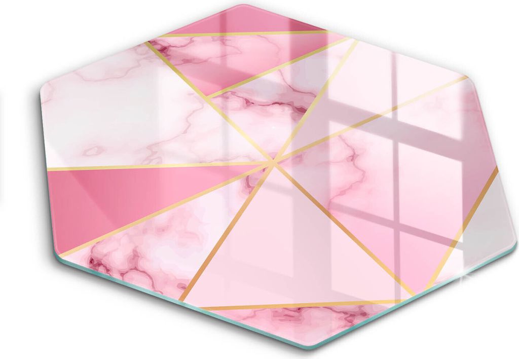 Glasschneideplatte - Herdabdeckplatte - Hexagon 40 cm -Schneidebrett - Spritzschutz - Geometrischer Marmor