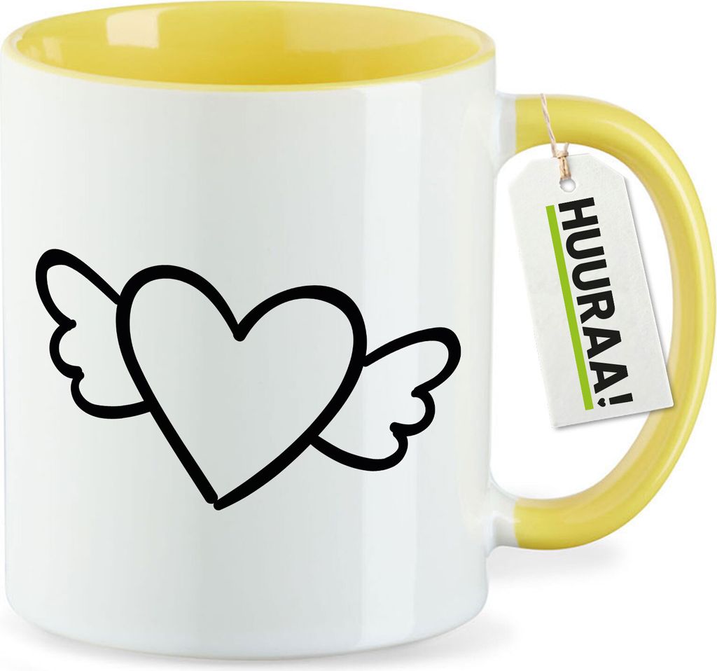 Huuraa Kaffeetasse Herz mit Flügeln 330ml Gelb Keramik Kaffeebecher Geschenkidee