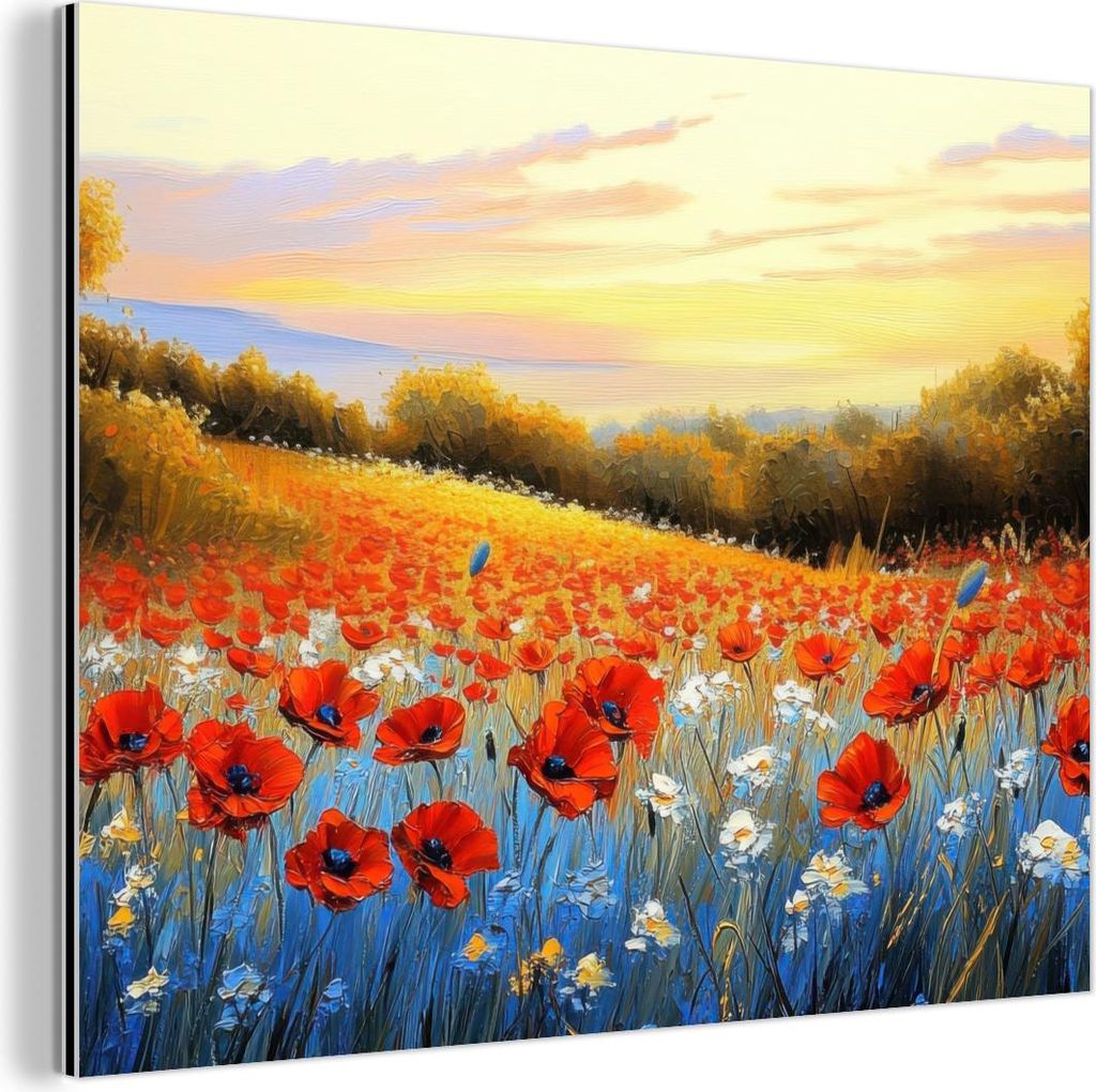 MuchoWow Wanddekoration Metall Metallbild Wandkunst 80x60 cm Mohn - Blumenfeld - Farbenfroh MuchoWow Aluminium Gemälde - Alubild