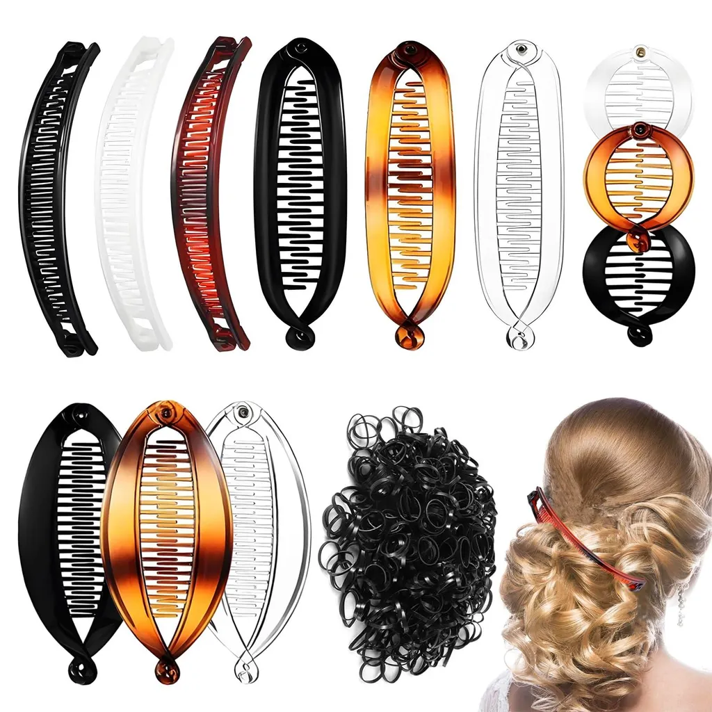 Lot de 12 Barrettes Banane Rétro en Résine à Motif Chevrons pour Femme