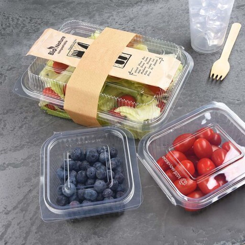 100x Rechteckbecher klar mit Deckel 750 + 400 ml (rPET)