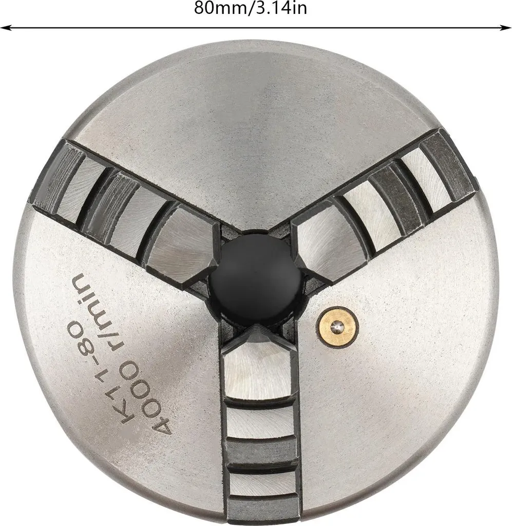 Mandrino - 3 ganasce autocentrante - 80 mm - Manuale - Per CNC e macchine utensili - Argento - 2