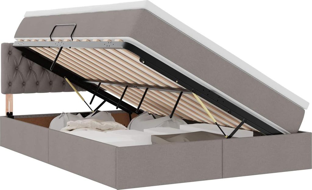 vidaXL Aufbewahrungsbett mit Matratze Taupe 140 x 200 cm Holzwerkstoff