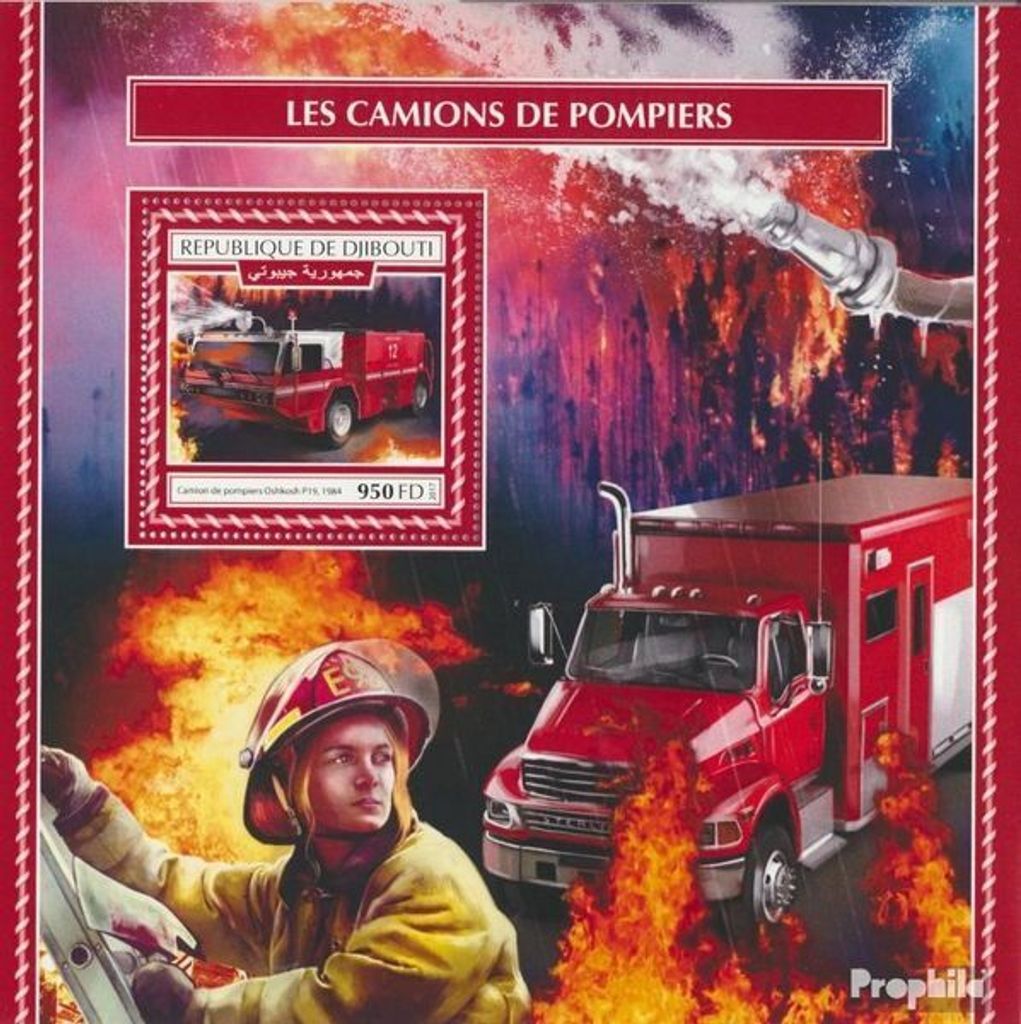 Briefmarken Dschibuti 2017 Mi Block 1097 (kompl. Ausg.) postfrisch Feuerwehrfahrzeuge