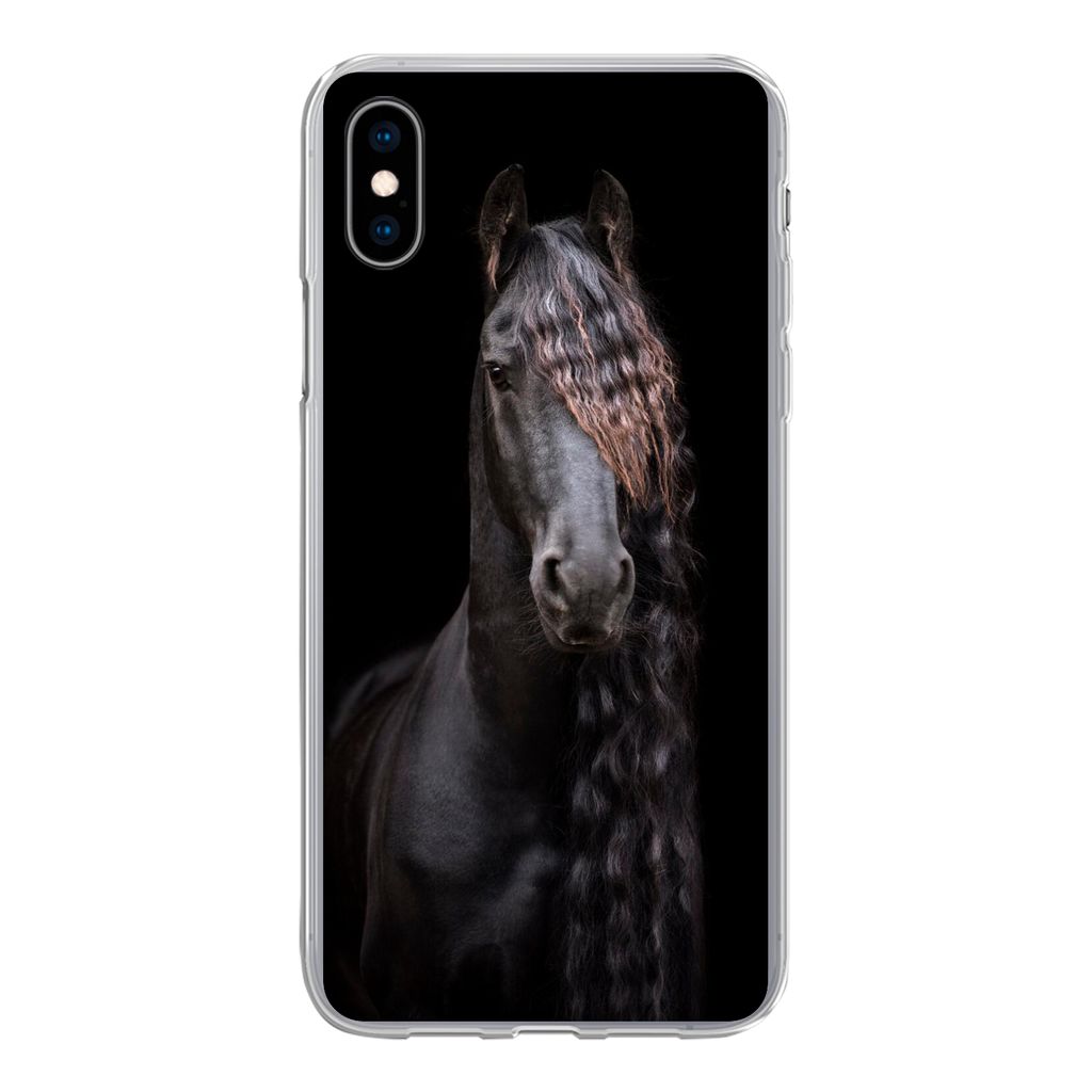 MuchoWow Handyhülle Schutzhülle Hülle für iPhone Xs Pferde - Friesisch - Mähne - Schwarz - Tiere Silikon Softcase Handy Hülle - Handytasche
