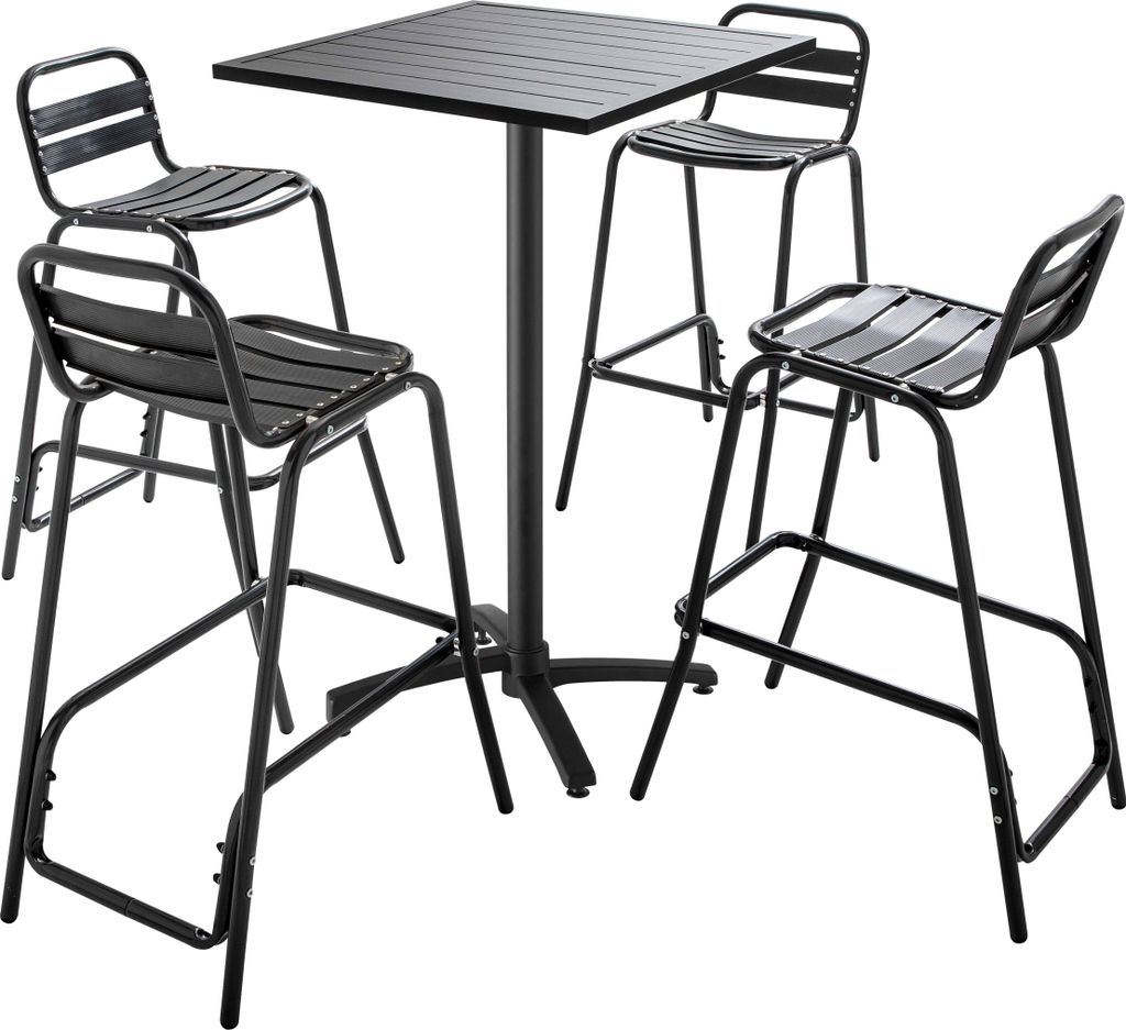 Grauer Stehtisch und 4 Aluminiumhochstühle für den Garten Grau - Oviala Cardiff