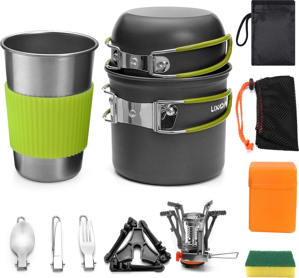 Camping Kochgeschirr Set, Campinggeschirr ,Topfset Faltbar,Kochtopf Outdoor Geschirr Pfanne Picknickgeschirr für Camping Hiking